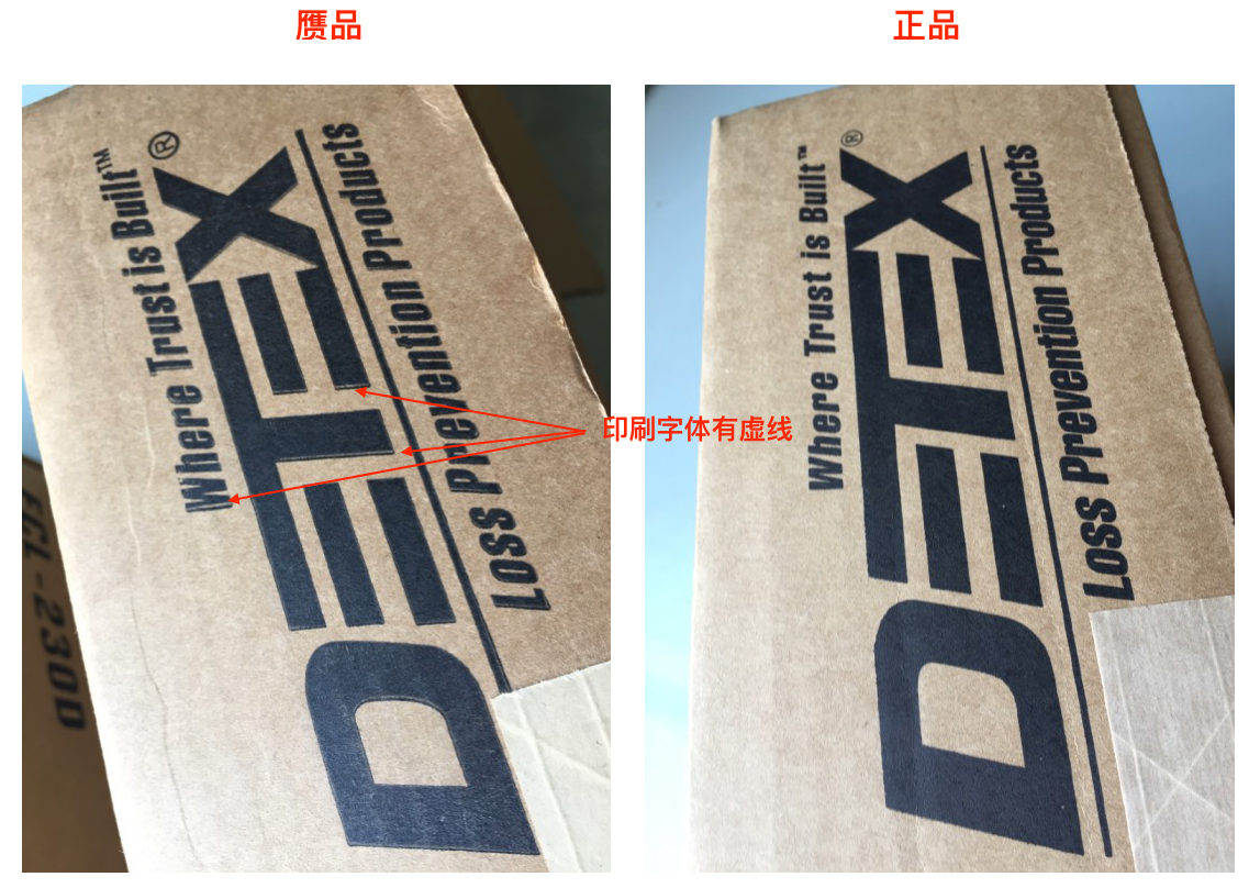 纸盒印刷质量差，左：赝品。右：正品。
